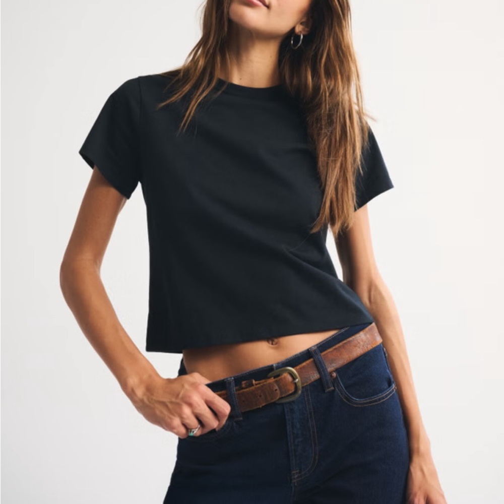 Abercrombie & Fitch Black Cropped Crew Tee